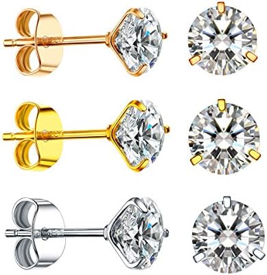 Women's 18K Gold Plated Round Crystal Clear Cubic Zirconia Stud Earring Set (3Pairs)