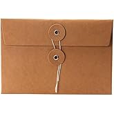 20PCS Kraft Paper Envelopes, Vintage Envelope Pockets with Button and String Closure, 6.69 x 4.53 Inch Document Organizer Envelopes for Office