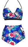 LA PLAGE Women's Colorful High Waist Vintage Push Up Padded Bra swimwear