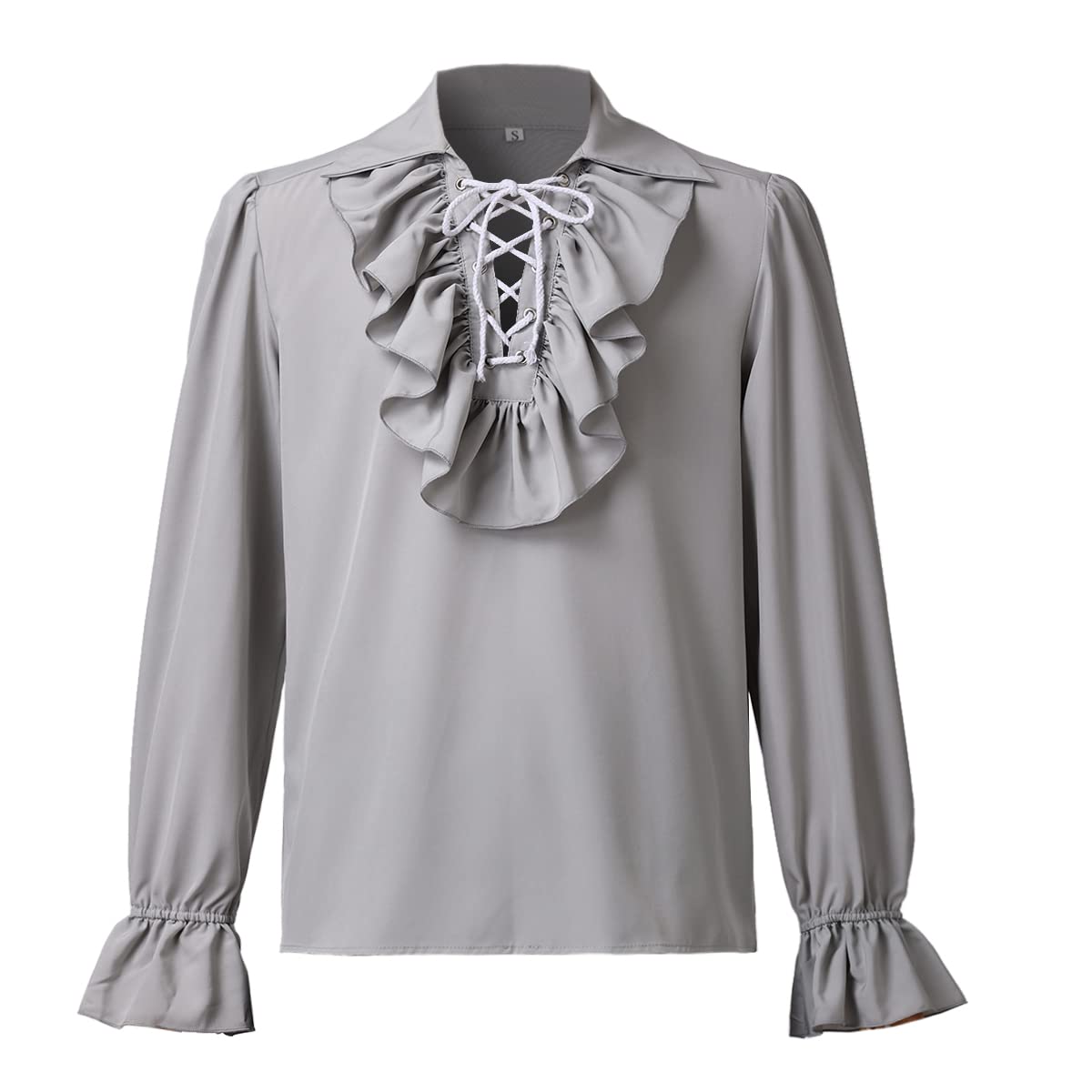 COSDREAMER Mens Renaissance Costume Poets Shirt Medieval Pirate Tops Blouse (Grey, M) — image 1