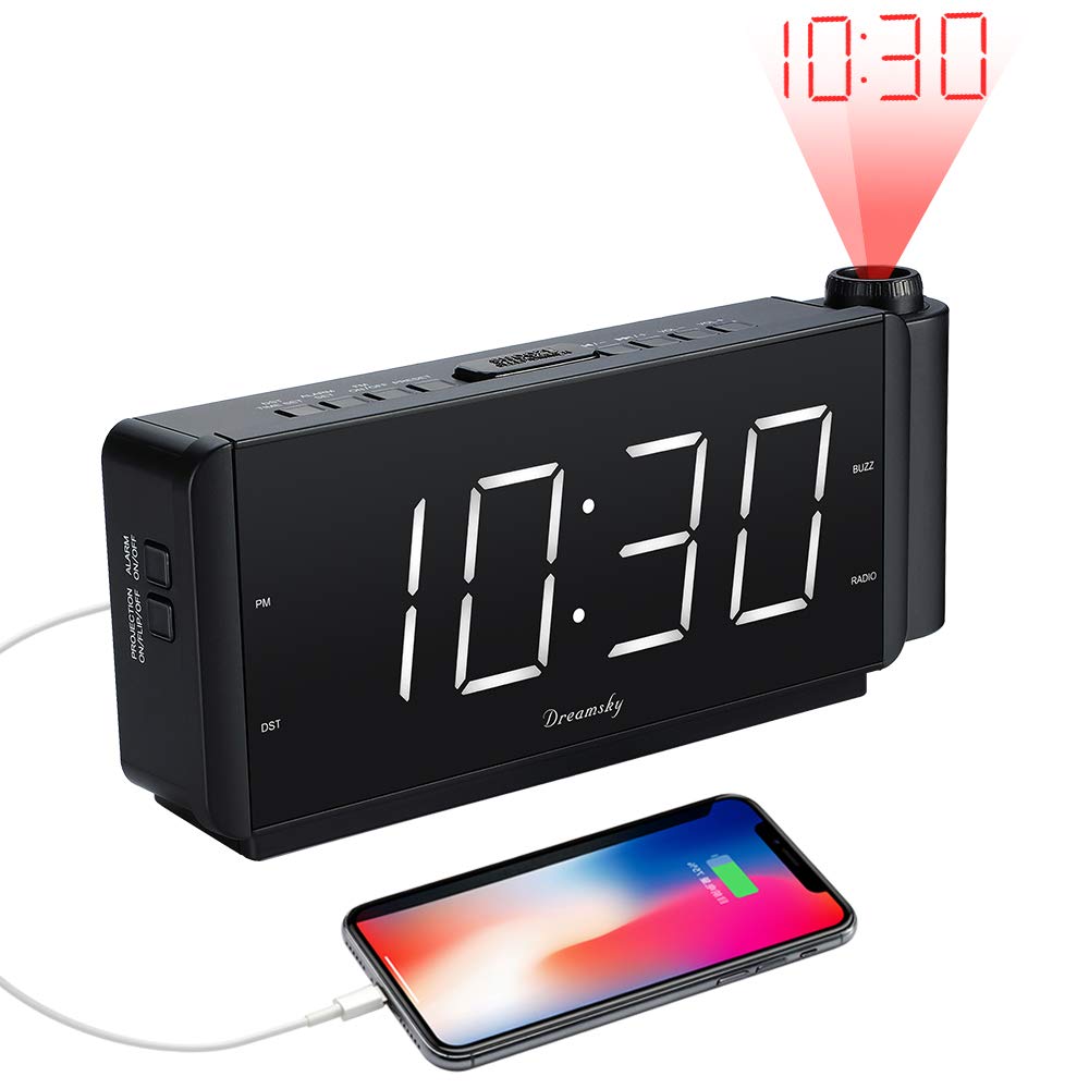 DreamSky Projection Alarm Clock Radio with USB Charging Port and FM