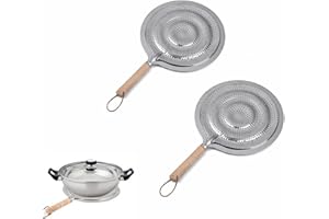 Beetoo Heat Diffuser Reducer, 2PCS Cast Iron Diffuser Plate Induction, Heat Diffuser Reducer Flame Guard Simmer Plate, Ring Flame Guard with Wood Handle For Electric and Gas Stovetops