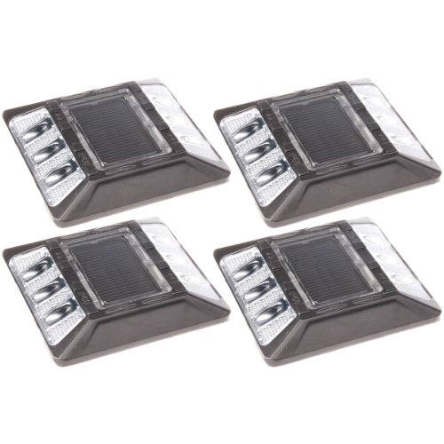 (4 Pack) White Commerical Aluminum Solar Road Stud Path Dock LED Light with Anchor