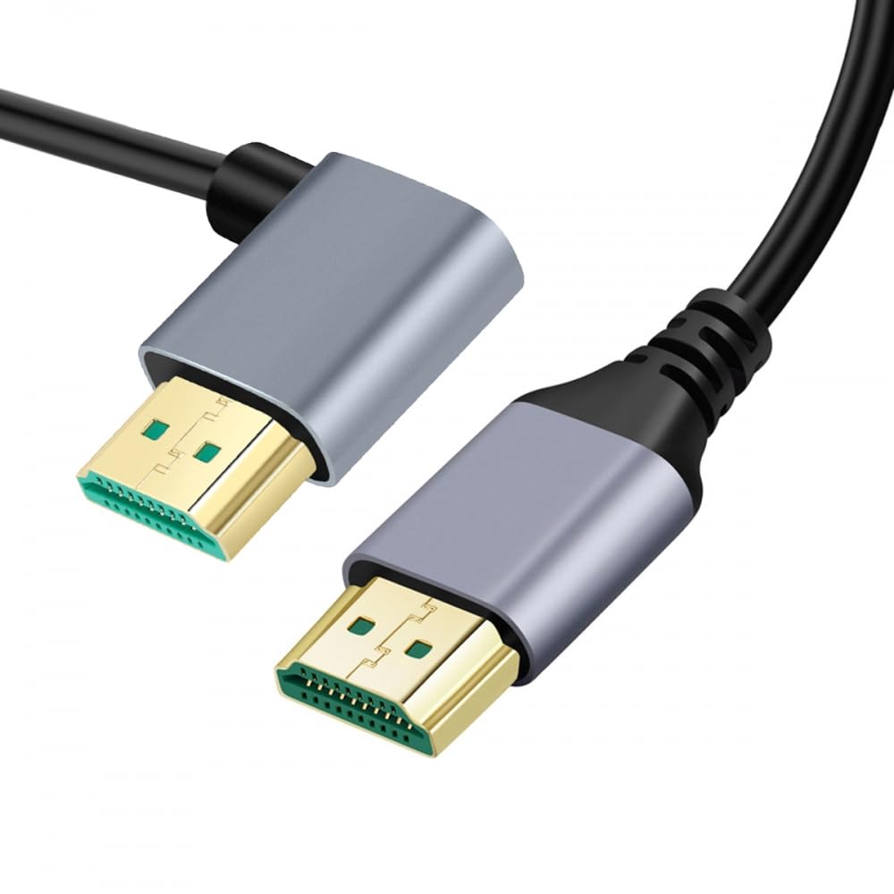 CY Cable HDMI 2.1 Ultra Thin HDTV Cable 8K 4K Hyper Super Flexible Slim Cord Left Angled 90 Degree Type-A Male to Male for Computer HDTV 50cm