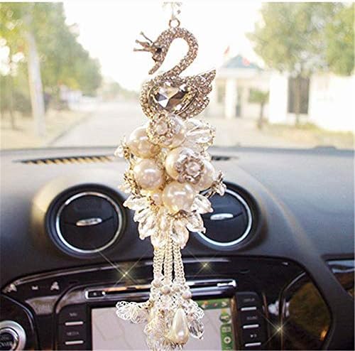 skwff Crystal Car Pendant Diamond Swan Car Pendant Decoration Lady, White