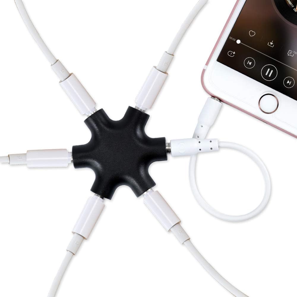 Surplex 5-Way Universal Headphone Splitter Female Aux 5 Port Audio Jack Divider to Share Music for iPhone iPad Samsung Galaxy Note Huawei LG HTC PC Laptop Mp3 Mp4 (BLACK) - Image 3