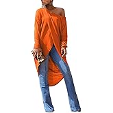 Remelon Women's High Low Tunics Long Sleeve Front Split Tops Casual Loose Blouse Cover Ups