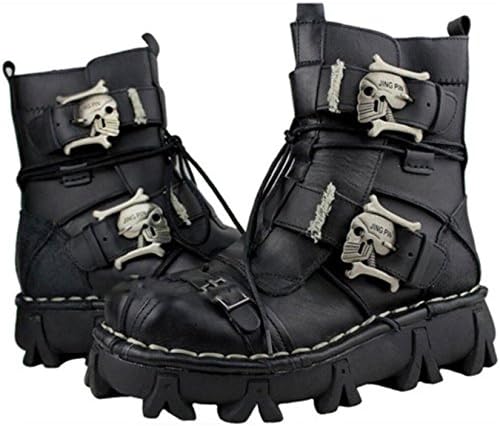 Fashion Cowhide Genuine Leather Military Uniform Boots Gothic Skull Punk Martin Platform Mid-calf Boots Steampunk Shoes