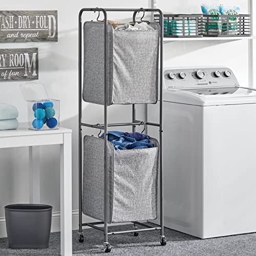 mDesign Vertical Stacked Laundry Hamper Basket with Wheels, Portable, 2
