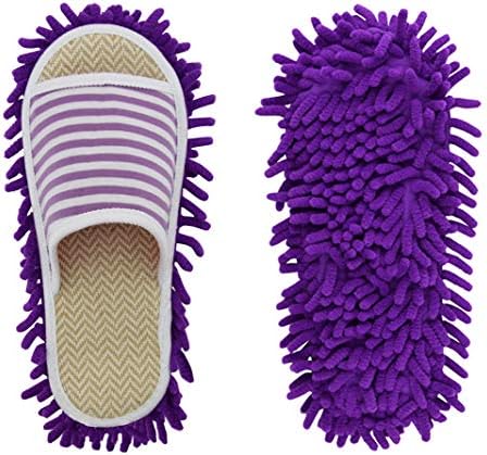 Xunlong Unisex Microfiber Slipper Floor Cleaning Mop Men and Women House Slippers Dust Cleaning Tool Slipper Genie (Stripe purple, Women 7-10/Men5-8)