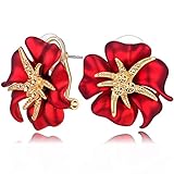 Carfeny Gold Plated Big Rose Flower Stud Earrings