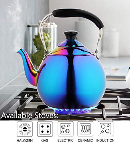 Whistling Tea Kettle for Stovetop Induction Stainless Steel Whistle Kettles Teapot Gas Stove Top Fast Water Heating Mirror Finish Durable Sturdy Rainbow 2 Quart - Thumbnail 3