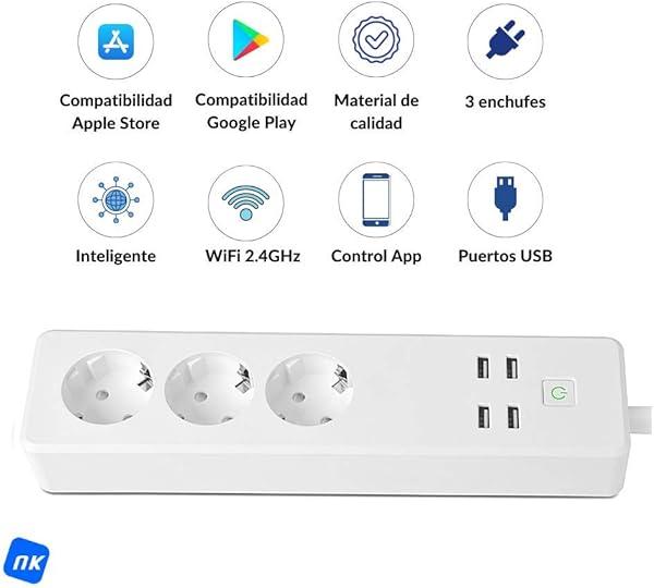 NK Enchufe Inteligente AC100   230V 5060Hz Interruptor WiFi 2 4GHz Material ABS PC Compatibilidad AlexaGoogle Home App Smart Life Blanco Puertos USB Tomacorriente