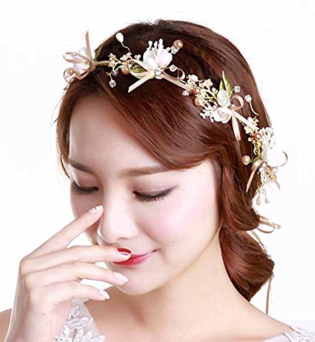 Lovful Womens Big Girls Adjustable Floral Wreath for Photograph Headbands Bridal Wedding Flower Crown,A