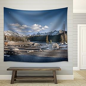 Landscape with Tree and Hut in Winter - Fabric Wall Tapestry Home Decor - 51x60 inches