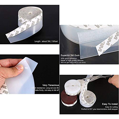 GreatBBA 45mm Translucent Self-Adhesive Silicone Rubber Weatherproof Sealing Sticker Strip, Door Bottom Draft Stoppers, Window Draught Excluder (45mm)