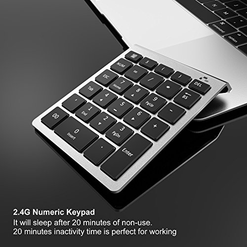 Wireless Number Pad, Vive Comb 28-Key External Numeric Keypad Slim Numpad Full Size with Shortcuts for Laptop, Desktop, PC, Notebook-Black and Silver - Thumbnail 4