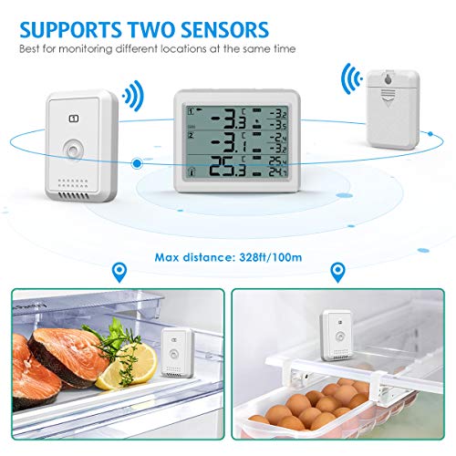 AMIR Refrigerator Thermometer, 2 Channels Thermometer with 2 Wireless
