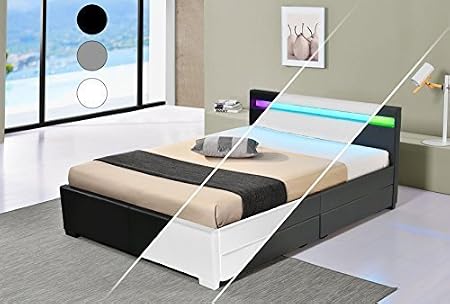 Druline Led Bett Vienna Doppelbett Polsterbett Lattenrost Kunstleder Gestell Bettkasten 140x200 Schwarz