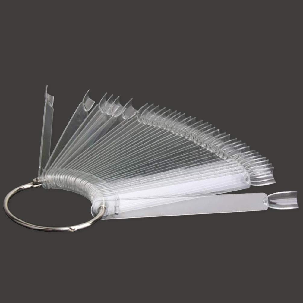 JASSINS 50 Pcs Clear Fan-shaped Nail Swatch Sticks Nail Polish Display Board False Nail Art Practice Sticks With Metal Screw Split Ring : Beauty