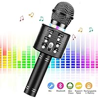 FISHOAKY Karaoke Microphone with Bluetooth, Wireless Kids Karaoke Microphone With Speaker for Home Party Christmas Birthday Gift (Black)