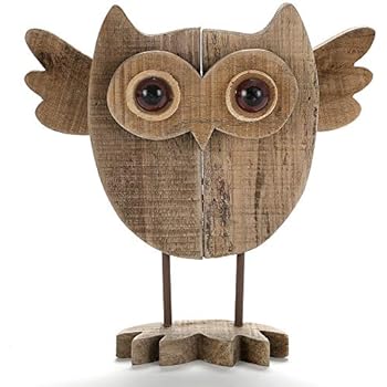Byher 10 Inch Vintage Crafted Art Owl Statue (Wood) Animal Figurines for Home Decor, Living Room Bedroom Office Decoration