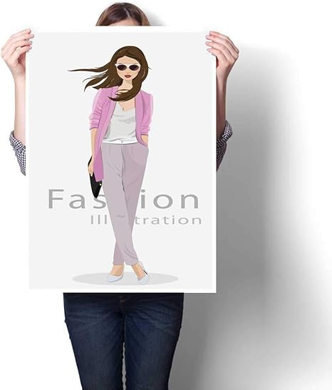 Amazon Bybyhome 壁掛け 美しい 若い女性 ファッション服 メガネ バッグ付き ファッションモデル ベクターイラスト アイソレーション 装飾ファインアートキャンバスプリントポスター K 24インチ X L 32インチ アートフレーム ポスター オンライン通販