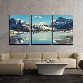 3 Piece Canvas Wall Art - Glacier National Park, Montana. - Modern Home Art Stretched and Framed Ready to Hang - 16"x24"x3 Panels