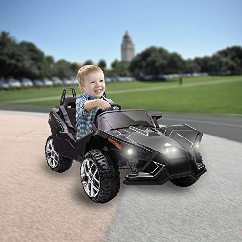 bable 2 (Two) Seater Kids Car Ride On Car Truck with 2.4G R/C Parental Remote Control, 12V Kids Electric Car Motorized Vehicles with USB/MP3 Music Player Bluetooth FM Radio and LED Lights - Black - Thumbnail 6