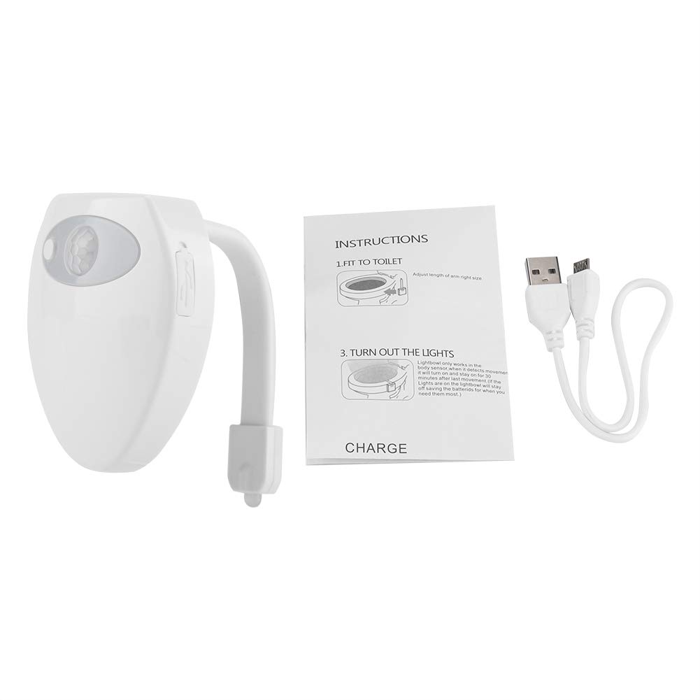 Toilet Night Light, Rechargeable Toilet LED Motion Induction Bathroom Night Light Sensor with 8 Colors