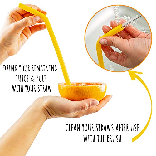 Grapefruit Spoons Knives Utensils Set - 12 Pack Premium Set Grapefruit Knives Straight Blade Curved Serrated Spoons Straw Brush Silicone Straws Citrus Fruit Kiwi Melon Grape Dessert Kitchen Recipient