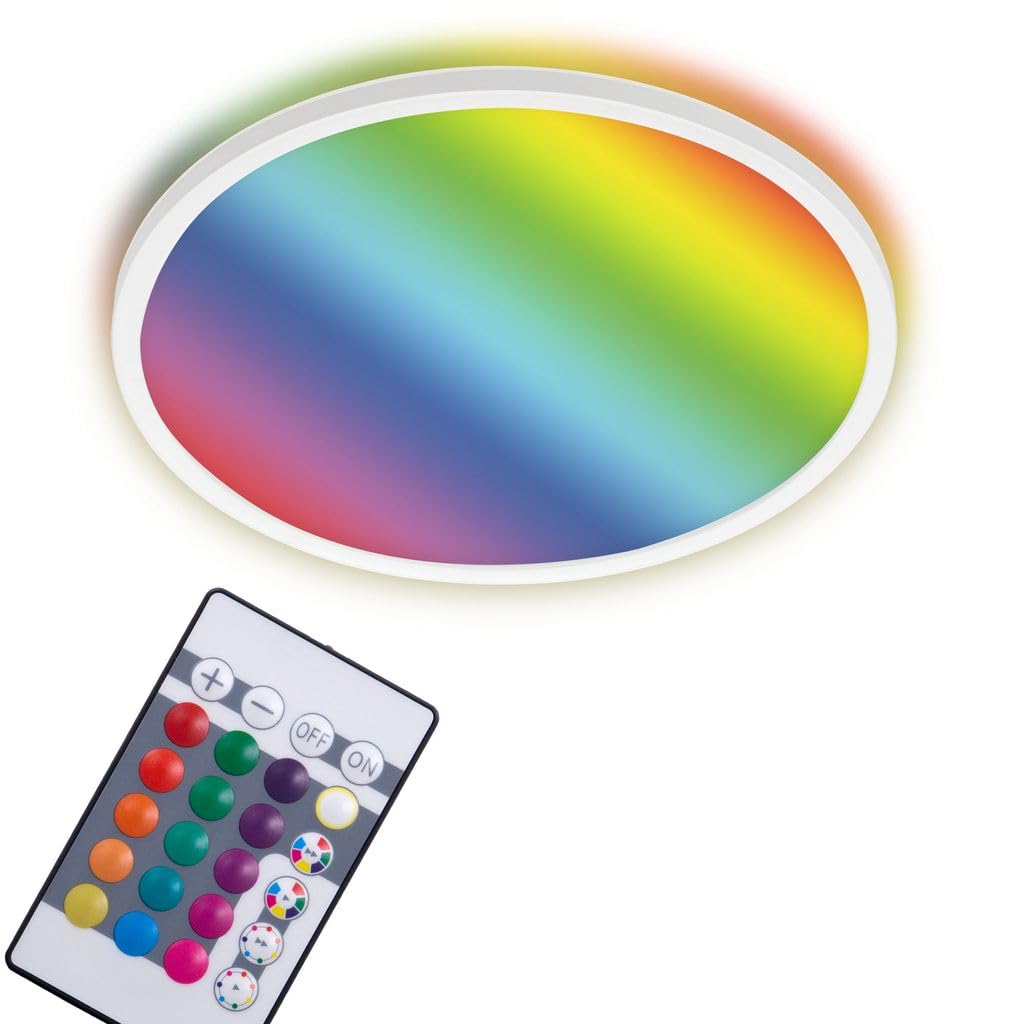 Briloner Leuchten LED Panel, dimmable Light, Ceiling lamp, RGB, Colour, Backlight, incl. Remote Control, 22 watts, 2,700 lumens, 4,000 Kelvin, White, Ø 42cm