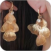 Gold Boho Flower Ginkgo Leaf Crystal Hoop Earrings Dangly for Women, Charm Metal Floral Drop Dangle CZ Earring Bohemian Party Prom Jewelry Gift Accessories