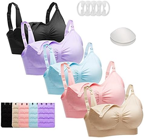Nursing Bra, Suviya Maternity Bra in One-hand Access, Seamless Nursing Bra Breastfeeding Bra with Remove Bra Pads Extenders Clips