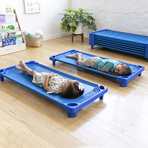 ECR4Kids Streamline Cot, Standard Size, Classroom Furniture, Blue, 6