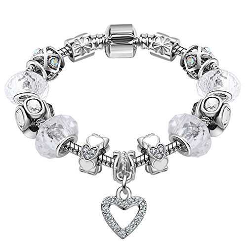 YHDBH Women Bracelet 925 Antique Silver Crystal Charm Bracelet&Bangle With Murano Glass Bead Bracelet For Women Fashion Jewelry