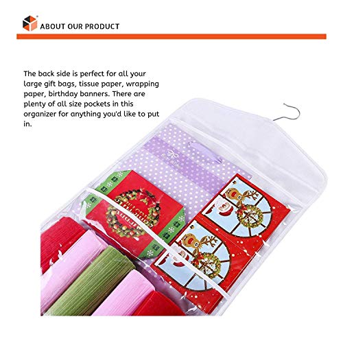 Hanging Gift Bag Organizer Double Sided with 11 Pockets for Tissue Paper, Cards and Gift Tags Includes 1 Bonus Door Hook and 8 Labels