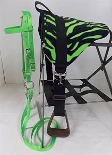 Party Ponies Miniature Horse/SM Pony Bareback Saddle Set - Lime Green Zebra
