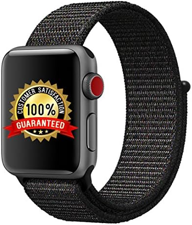 Langte Apple Watch Sport Loop band 38mm with Hook and Loop Fastener Adjustable Closure Wrist Strap Replacement Band for iwatch Apple Watch Series 3 /2 / 1,Black ( Pinkish Weave Color in )