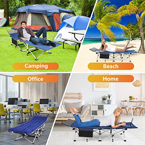 Homdox Portable Folding Camping Cot, Adjustable Adults Reclining Chaise with Pillow, Outdoor Lounge Chair Sleeping Cots Bed, Perfect for Camping, Pool, Beach, Patio