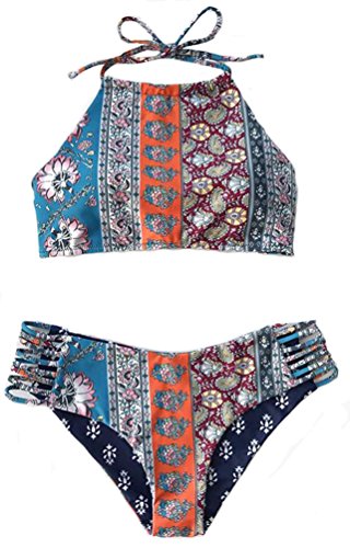 Mumentfienlis Womens Padded Two Piece Vintage Halter Bikini Swimsuit