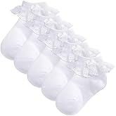 Looching 5 Pairs Toddler Baby Girls Ruffle Lace Socks Mesh Eyelet Frilly Cotton Ankle Soft Dress Kids Princess Socks
