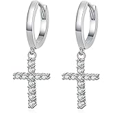 Moissanite Cross Drop Dangle Earrings, Hypoallergenic S925 Hoop Earrings, Pierced Simulated Diamond Charm Earrings, Trendy Cute Nice Everyday Jewelry Gifts for Women Men Birthday