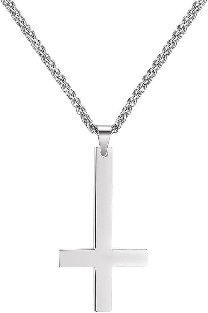 Collier Saint Benoit Homme Acier Inoxydable,Pendentif Rond-Ovale avec Collier Saint Benoit Homme Acier Inoxydable,Pendentif Rond-Ovale avec