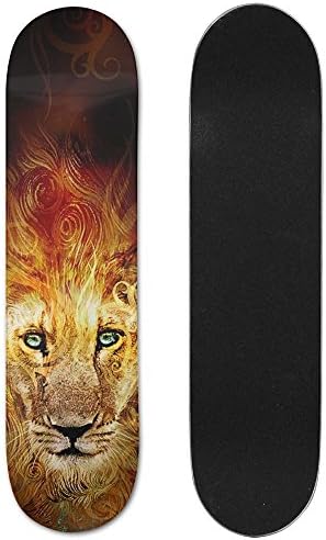 SVVOOD Skateboard Deck Fire Lion King Cool Lightweight Wooden Graphic Printed Display 7.5 Inch X 31 Inch