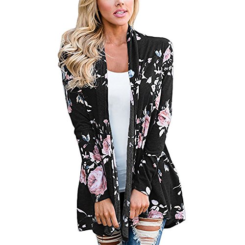 Poptem Womens Floral Long Sleeve Kimono Cardigan Boho Tops Casual Cover up Blouse Shirts
