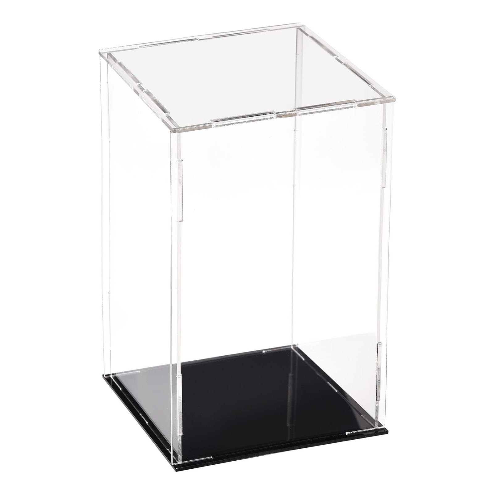 Recogwood Acrylic Clear Display Case, 10 x 10 x 20cm Assemble Countertop Box Cube Organizer Stand Dustproof Protection Showcase with Black Base for Action Figures Toys Collectibles