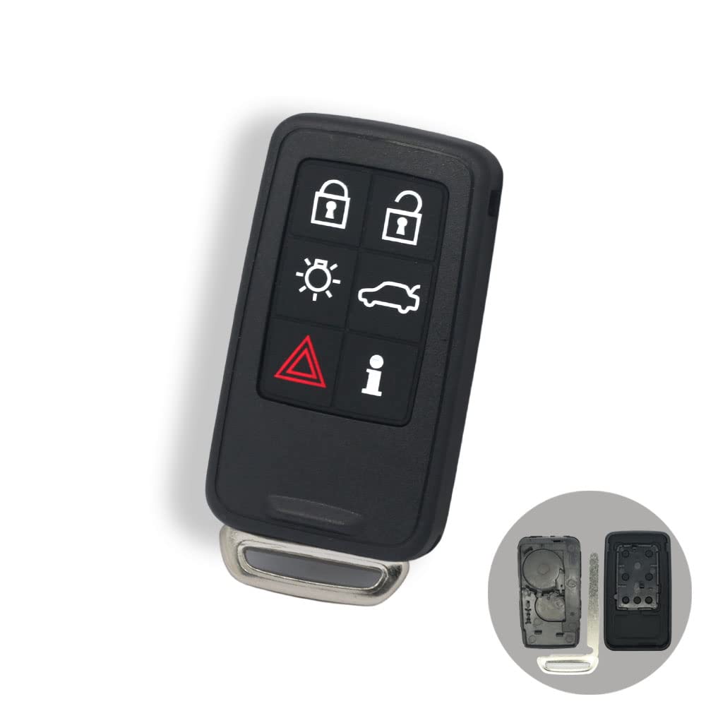 BROVACS Replacement Key Shell + Uncut Blank Emergency Insert Key Compatible with VOLVO 6 Button Smart Keyless Entry Remote Key Case Fob PG789B