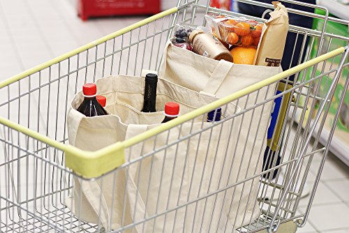 ATBAY 100% Cotton Canvas Washable Grocery Tote Bag with Long Shoulder Strap 13 5/8"L and Removable Bottom Base Stiffener Insert - Natural (3 Pack) - Thumbnail 2