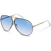 Porsche Design P8478 Iconic Sunglasses (69mm, W - Yellow Gold, White/Lens - Blue Gradient/Extra Lens - Brown)